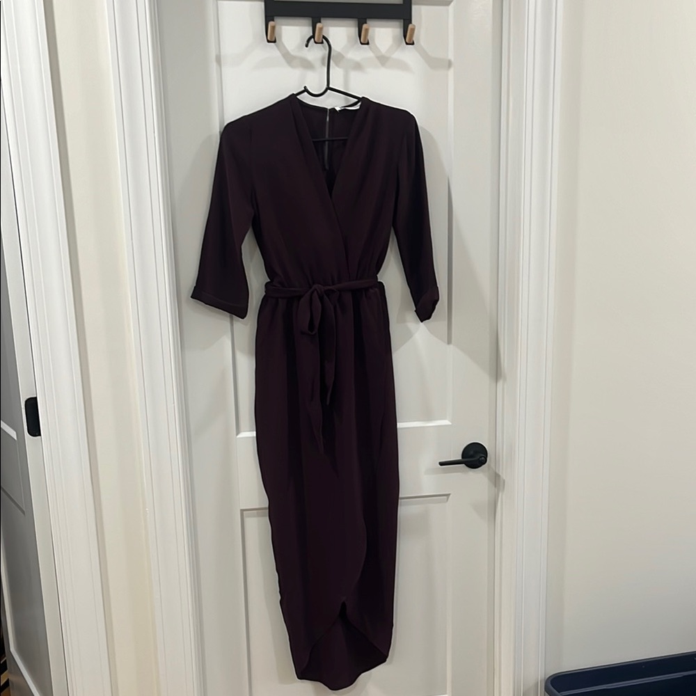 Amanda Uprichard Red Purple Maxi Dress Wrap 3/4 Sleeve